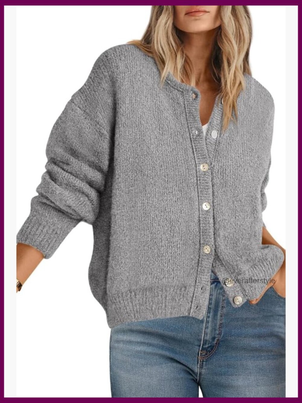 Long Sleeve Crewneck Button Down Chunky Knit Cardigan Sweater Open Front - Picture 1 of 7